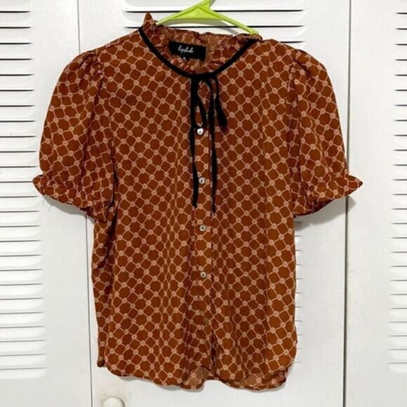 Retro Rust Cute Blouse with Bow Retro Streetwear - Picture 1 of 3